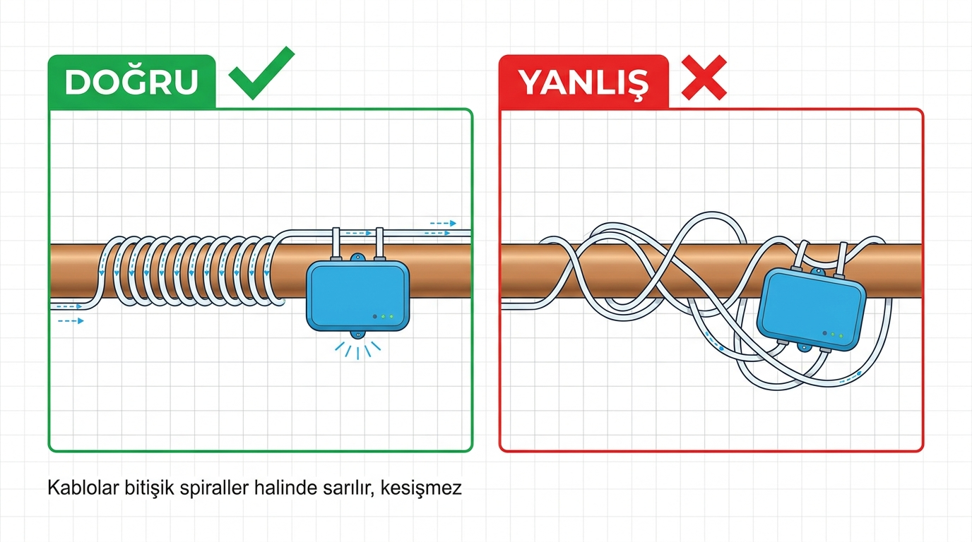 Kablo sarımı: doğru bitişik spiral sarım ile yanlış kesişen sarımın karşılaştırması